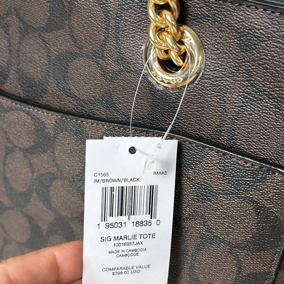 NWT💃Coach Marlie Tote In Signature Canvas Brown Black - Picture 8 of 8